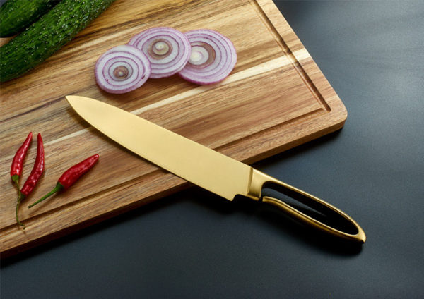 Stock Custom Gold 8 Inch Chef Knife German Stainless Steel 1.4116 Kitchen Knife