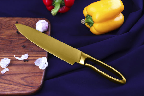 Stock Custom Gold 8 Inch Chef Knife German Stainless Steel 1.4116 Kitchen Knife